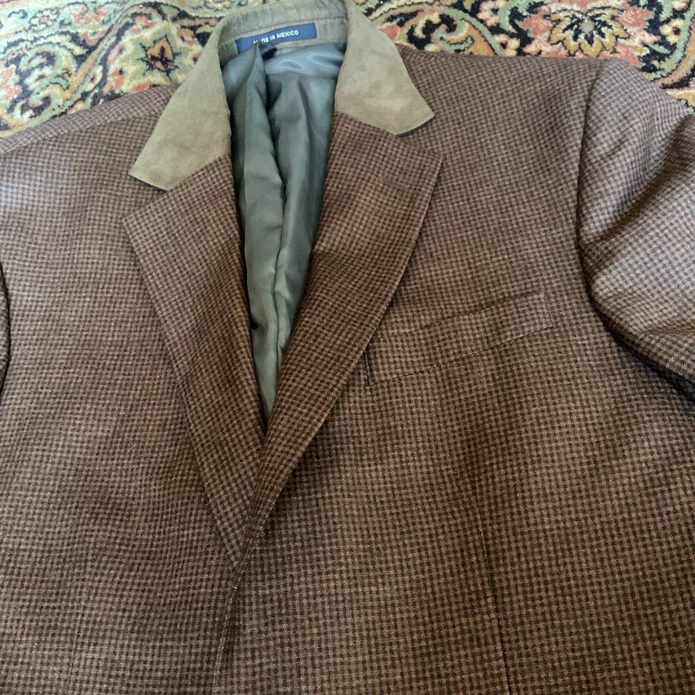Paul Fredrick Jacket 42 L Blazer Single Breasted Contrast Collar Check 100% Wool